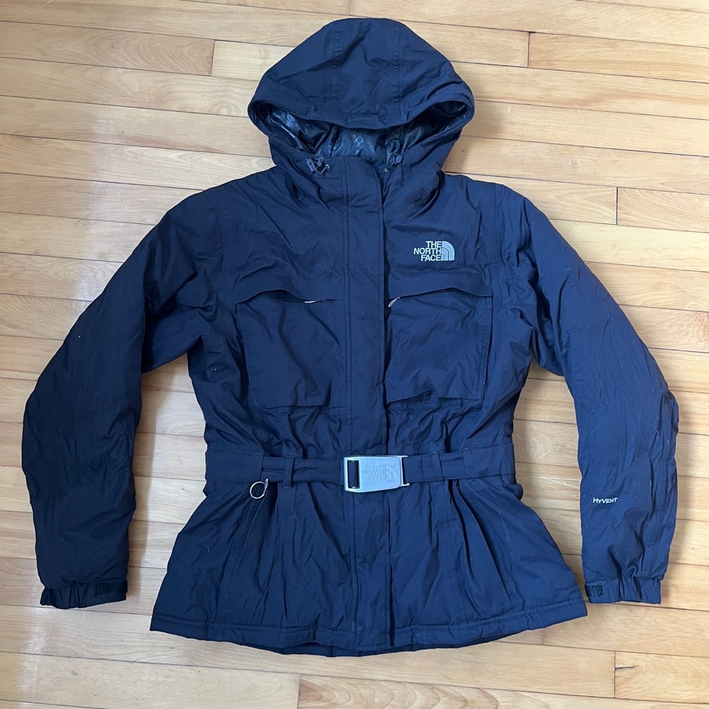 The North Face HyVent Belted Hooded Parka Jacket Black Womens Large